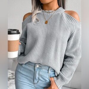 Free People beige Off-the-Shoulder Sweater Chunky Knit